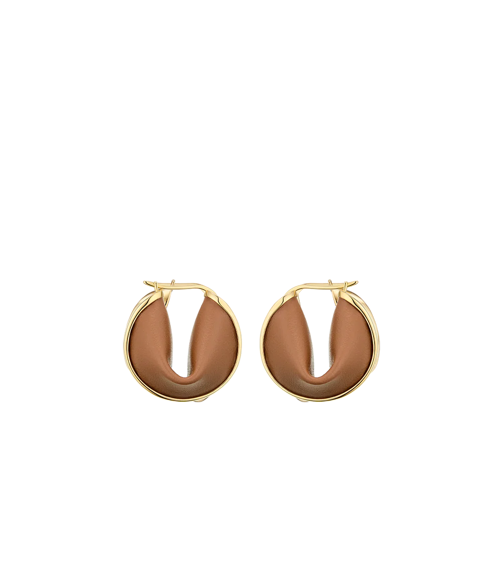 Ormé Hoop Earrings - Gold Gilded with Camel Leather