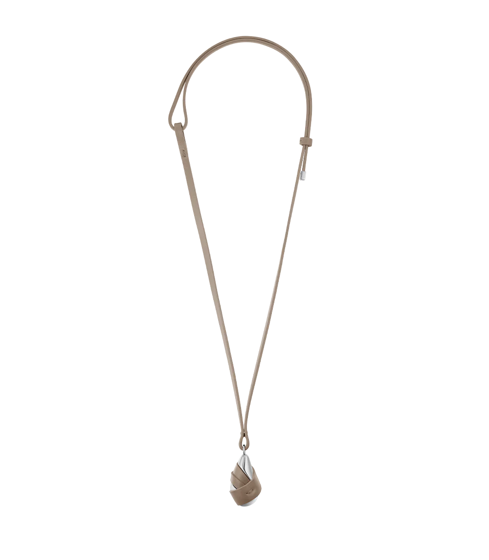 Ormé Pendant - Silver in rhodium with Taupe Leather